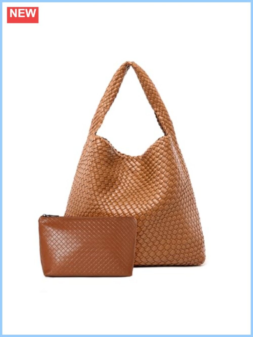Woven Leather Tote Bag for Women Large Handbag with Clutch - Picture 1 of 6